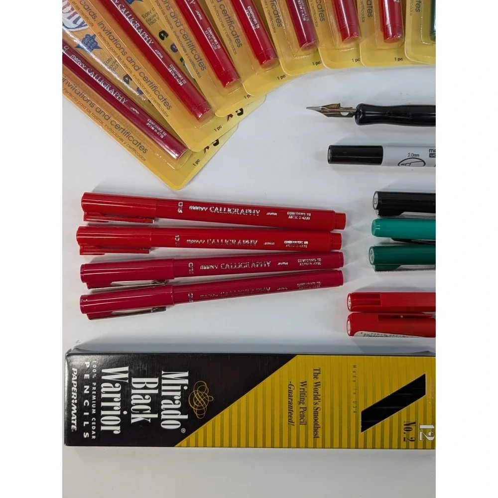 HUGE LOT!🚨Vtg Calligraphy Pens Eaton Paper Pad Mirror Marvy Sheaffer Speedball